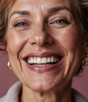 Mulher sorrindo após implantes dentários em Sorocaba na clínica Harmodont