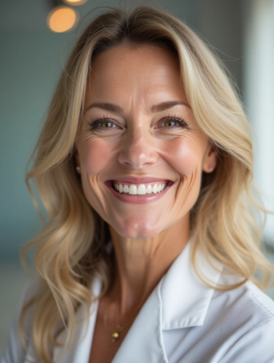 Paciente sorrindo após tratamento de prótese fixa sobre implantes em Sorocaba na clínica Harmodont